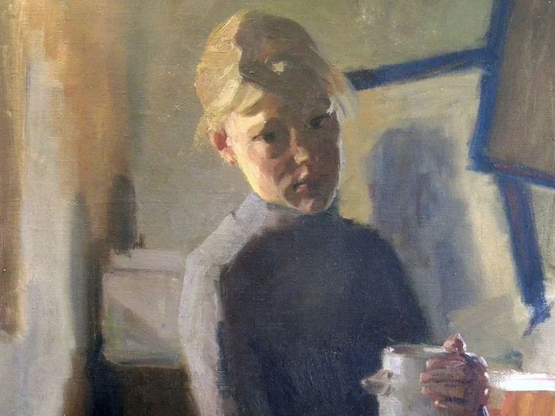 1880-Gustav Johannes Buchner - Giovane donna con brocca di terracotta alla luce del mattino
